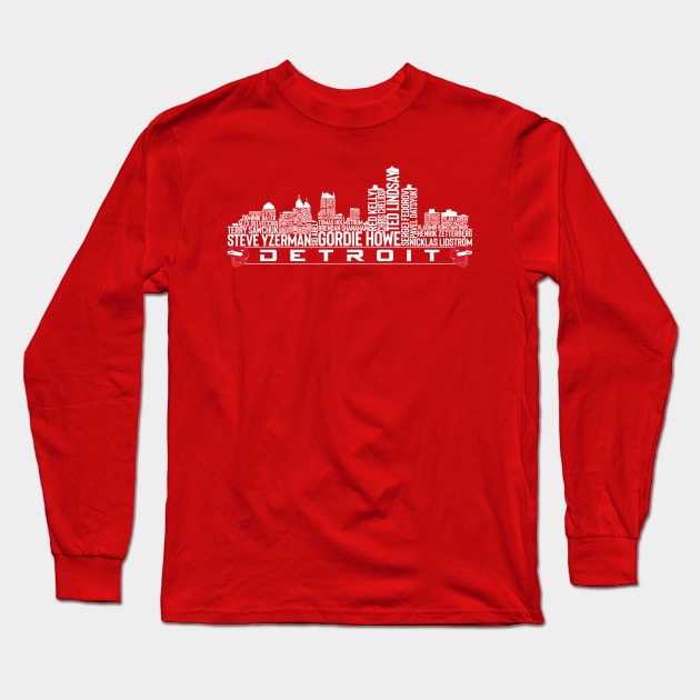 Detroit Hockey Team All Time Legends, Detroit City Skyline Long Sleeve T-Shirt by Baswan D'apparel Ish